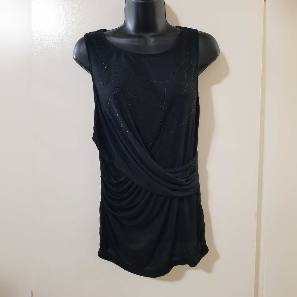 Mexx Black Draped Sleeveless Embellished Top Sheer Stretch Lined Medium